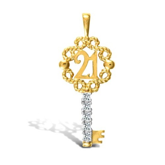 9ct Yellow Gold Cubic Zirconia 21 Key Pendant