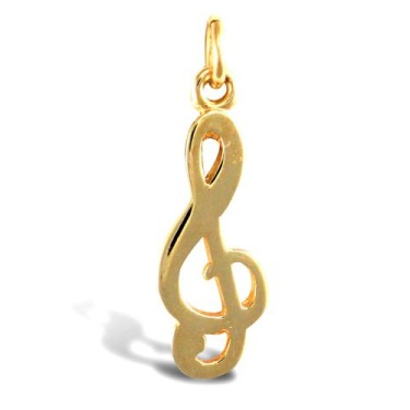 9ct Yellow Gold Solid Treble Clef Pendant