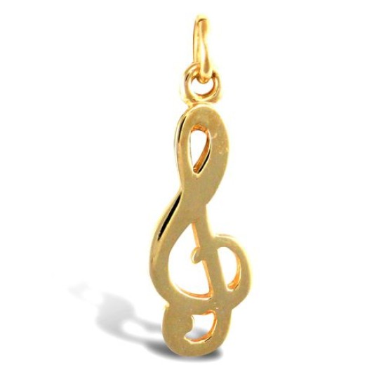 9ct Yellow Gold Solid Treble Clef Pendant