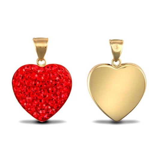 9ct Yellow Gold Crystal Red Heart Pendant