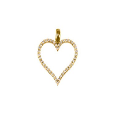 9ct Yellow Gold White Round Brilliant Cubic Zirconia Outline Love Heart Charm Pendant