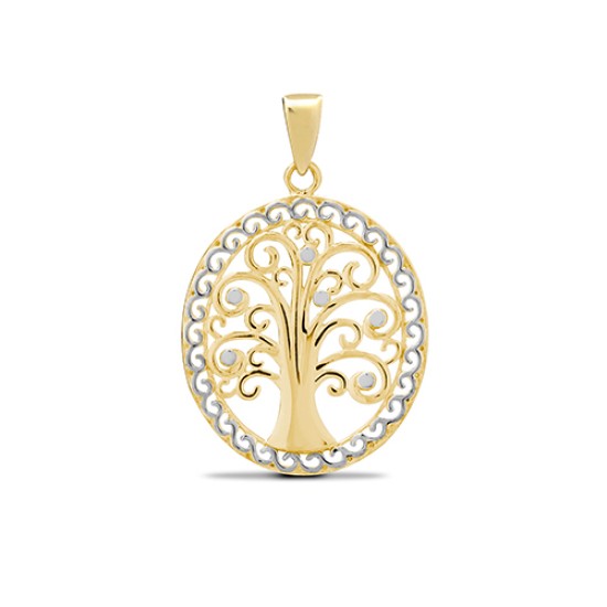 9ct Yellow and White Gold Tree of Life Charm Pendant