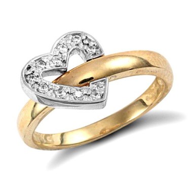 9ct Yellow Gold Cubic Zirconia Flip Over Heart Ring