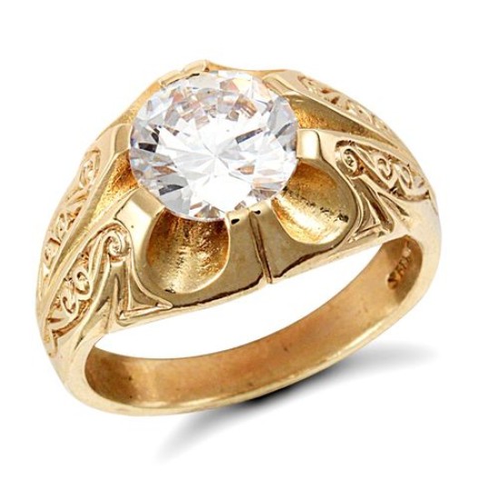 9ct Yellow Gold Gents Cubic Zirconia Ring