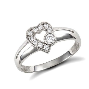 9ct White Gold Cubic Zirconia Heart Ring