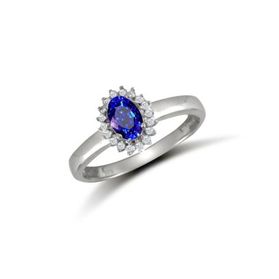 9ct White, Blue & White CZ Ring