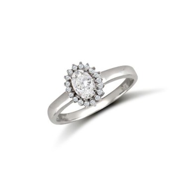 9ct White Ladies CZ Oval Cluster Ring