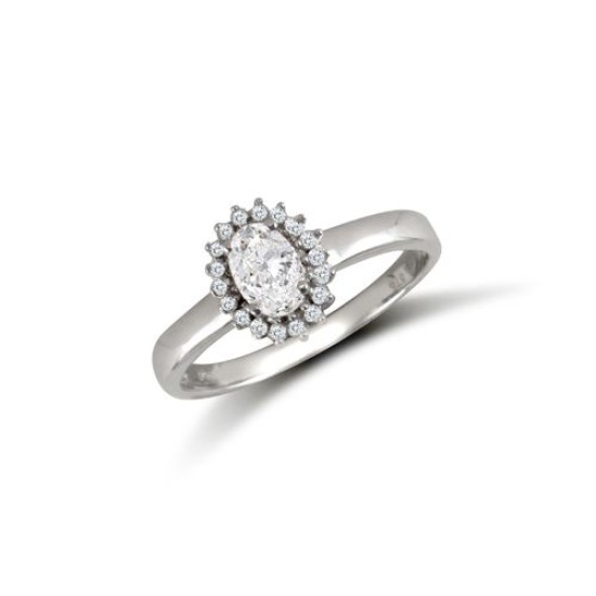 9ct White Ladies CZ Oval Cluster Ring