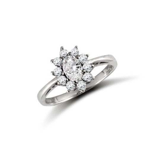 9ct White Ladies CZ Oval Cluster Ring