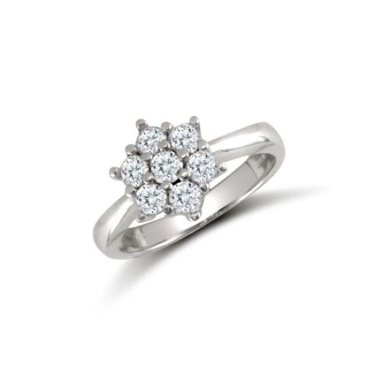9ct White Ladies CZ 7 Stone Cluster Ring
