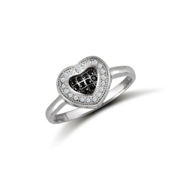 9ct White, Black & White CZ Heart Ring