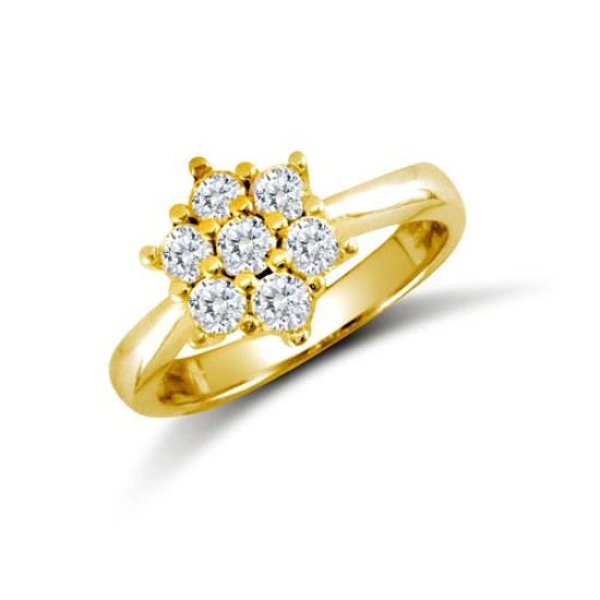 9ct Yellow Ladies CZ 7 Stone Cluster Ring