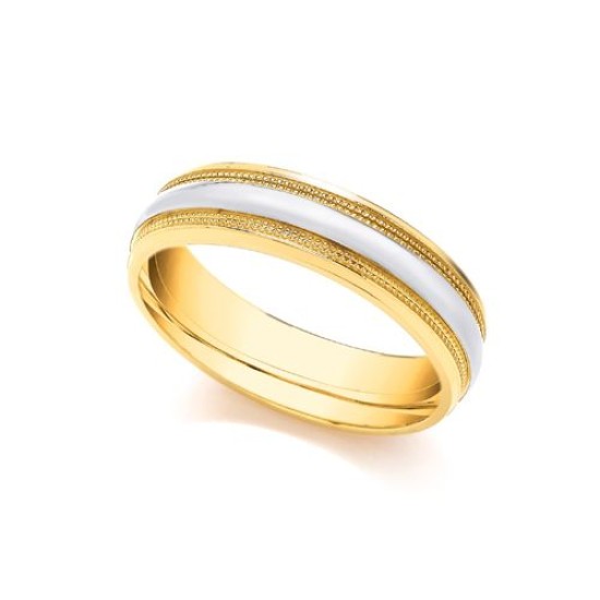 18ct Yellow and White Fancy 4mm Wedding Band