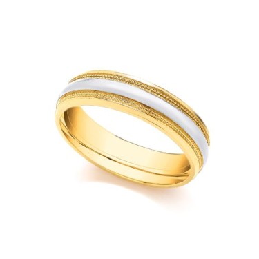 18ct Yellow and White Fancy 6mm Wedding Band 6mm