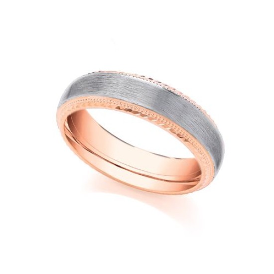 2 Colour 18ct Rose and White Fancy 4mm Wedding Ring