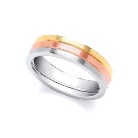 3 Colour 9ct Yellow, Rose and White Fancy 5mm Wedding Ring