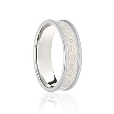 18ct White Flat Court 7mm Celtic Laser Engraved Wedding Band 7mm