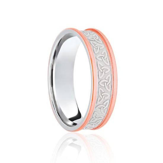 9ct White & Rose Flat Court 7mm Celtic Laser Engraved Wedding Band