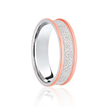 9ct White & Rose Flat Court 8mm Celtic Laser Engraved Wedding Band 8mm