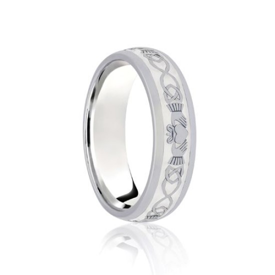 18ct White Court 6mm Celtic Laser Engraved Wedding Band