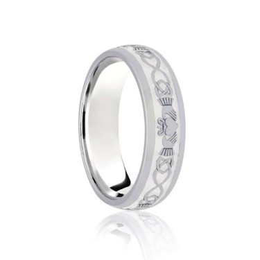 18ct White Court 7mm Celtic Laser Engraved Wedding Band 7mm