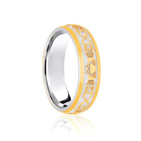 18ct White & Yellow Court 5mm Celtic Laser Engraved Wedding Band