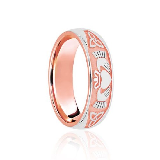 9ct Rose & White Court 6mm Celtic Half Engraved Wedding Band
