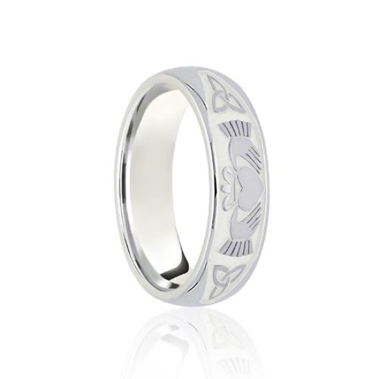 18ct White Court 7mm Celtic Half Engraved Wedding Band