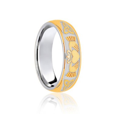 18ct White & Yellow Celtic Half Engraved Wedding Band 8mm 8mm