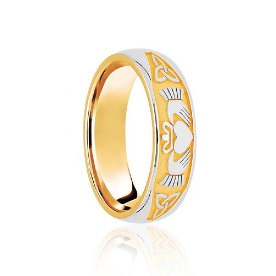 18ct Yellow & White Court 5mm Celtic Half Engraved Wedding Band