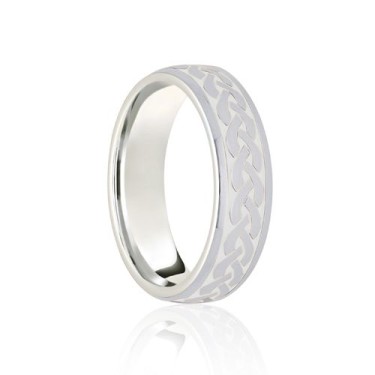 9ct White Court 8mm Celtic Laser Engraved Wedding Band 8mm