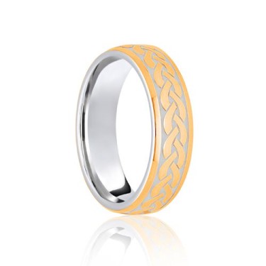 9ct White & Yellow Court 5mm Celtic Laser Engraved Wedding Band 5mm