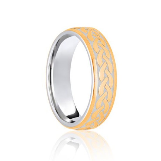 9ct White & Yellow Court 5mm Celtic Laser Engraved Wedding Band