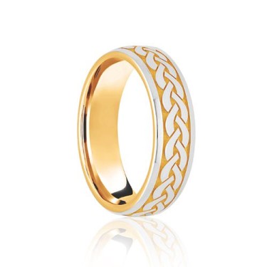 9ct Yellow & White Court 6mm Celtic Laser Engraved Wedding Band 6mm