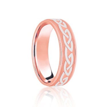 9ct Rose & White Flat Court 8mm Celtic Laser Engraved Wedding Band 8mm