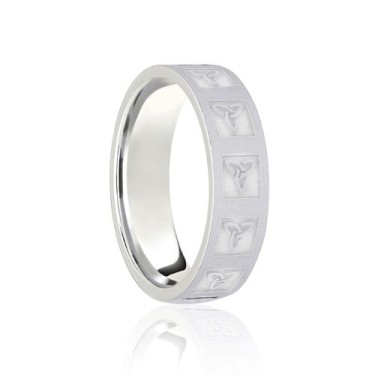 18ct White Flat Court 8mm Celtic Laser Engraved Wedding Band 8mm