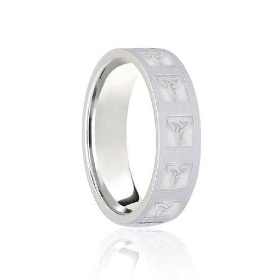 9ct White Flat Court 8mm Celtic Laser Engraved Wedding Band