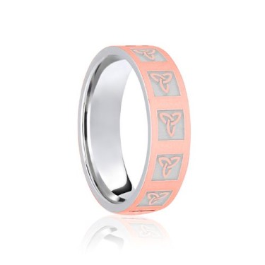 9ct White & Rose Flat Court 7mm Celtic Laser Engraved Wedding Band 7mm