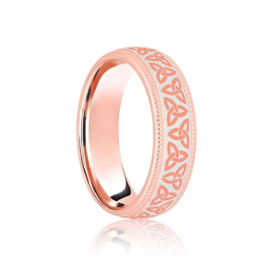 18ct Rose & White Court 6mm Celtic Laser Engraved Wedding Band