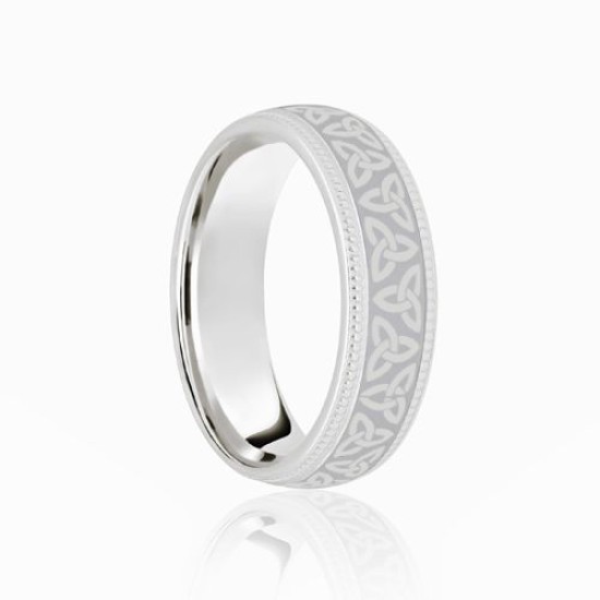 9ct White Court 6mm Celtic Laser Engraved Wedding Band