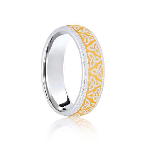 18ct White & Yellow Court 5mm Celtic Laser Engraved Wedding Band
