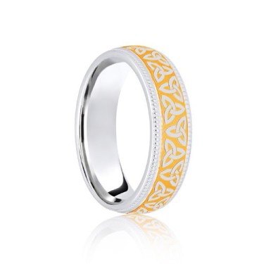 18ct White & Yellow Court 8mm Celtic Laser Engraved Wedding Band 8mm