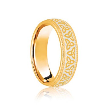 18ct Yellow & White Court 7mm Celtic Laser Engraved Wedding Band 7mm