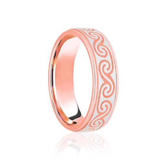 18ct Rose & White Flat Court 7mm Celtic Laser Engraved Wedding Band