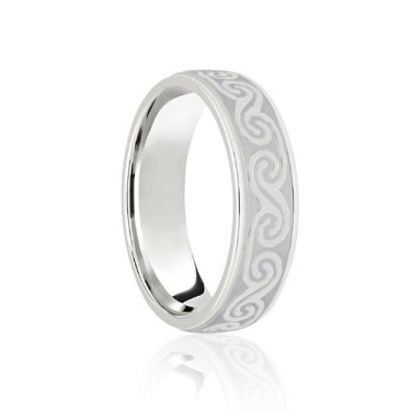 18ct White Flat Court 6mm Celtic Laser Engraved Wedding Band 6mm