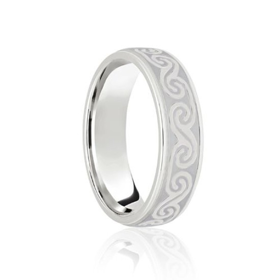18ct White Flat Court 8mm Celtic Laser Engraved Wedding Band