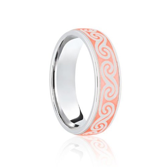 9ct White & Rose Flat Court 5mm Celtic Laser Engraved Wedding Band