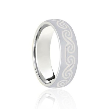 18ct White Court 7mm Celtic Laser Engraved Wedding Band 7mm