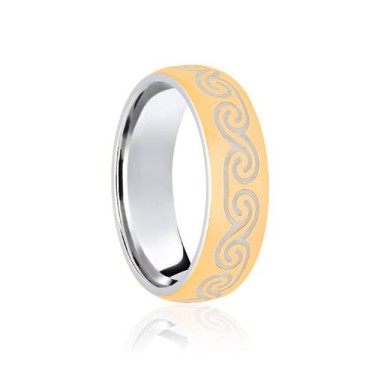 18ct White & Yellow Court 5mm Celtic Laser Engraved Wedding Band 5mm