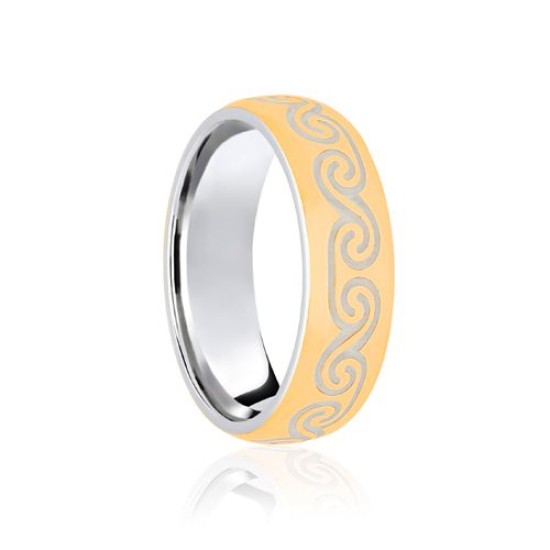 18ct White & Yellow Court 5mm Celtic Laser Engraved Wedding Band